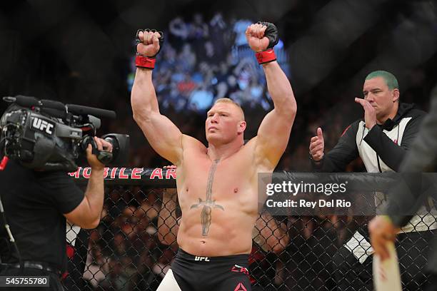 Brock Lesnar before his fight against Mark Hunt during the UFC 200 event at T-Mobile Arena on July 9, 2016 in Las Vegas, Nevada.