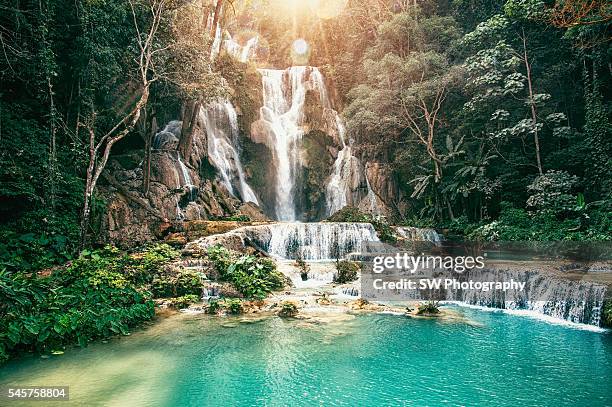 kuang si waterfall located near luang prabang - laos stock-fotos und bilder