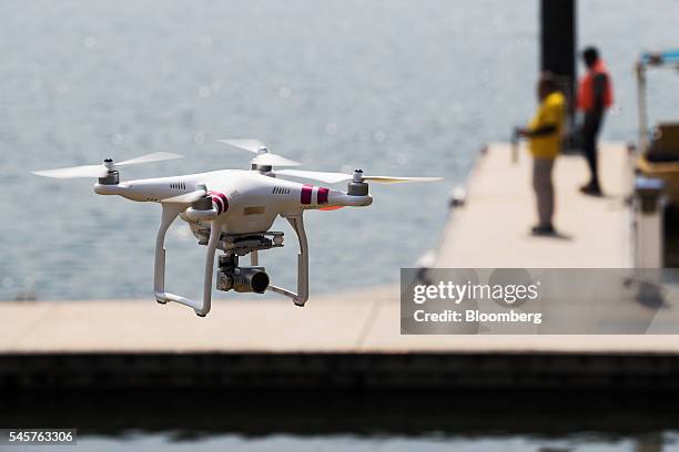 Drone, that is to be deployed to inspect the physical conditions of the corrosive protection lining of the Deep Tunnel Sewerage Systems , flies...