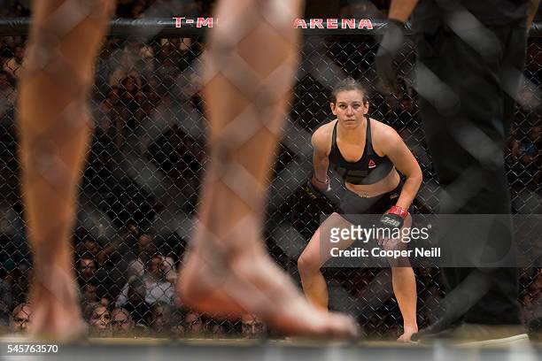 Miesha Tate fights against Amanda Nunes during UFC 200 at T-Mobile Arena on July 9, 2016 in Las Vegas, Nevada.