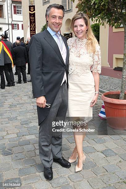 Alexander Bagusat and his wife Viola Weiss during the wedding of hereditary Prince Franz-Albrecht zu Oettingen-Spielberg and Cleopatra von Adelsheim...