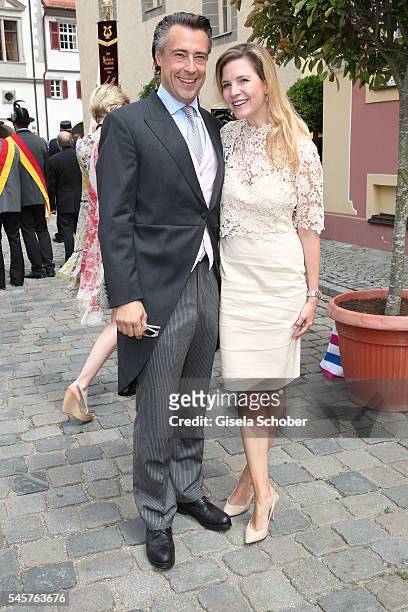 Alexander Bagusat and his wife Viola Weiss during the wedding of hereditary Prince Franz-Albrecht zu Oettingen-Spielberg and Cleopatra von Adelsheim...
