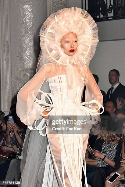 Model walks the runway during the Jean-Paul Gaultier Haute Couture Fall/Winter 2016-2017 show as part of Paris Fashion Week on July 6, 2016 in Paris,...