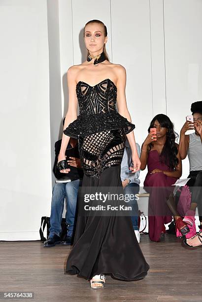 Model walks the runway during the Dany Atrache Haute Couture Fall/Winter 2016-2017 show as part of Paris Fashion Week on July 4, 2016 in Paris,...