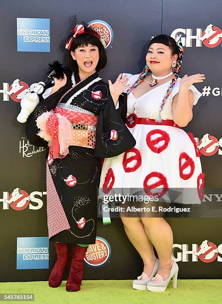 Tomochika and Naomi Watanabe arrive at the Premiere of Sony Pictures' 'Ghostbusters' at TCL Chinese Theatre on July 9, 2016 in Hollywood, California.