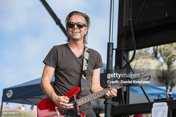 Musician Drew Shirley of Switchfoot performs on stage at Moonlight Beach on July 9, 2016 in Encinitas, California.