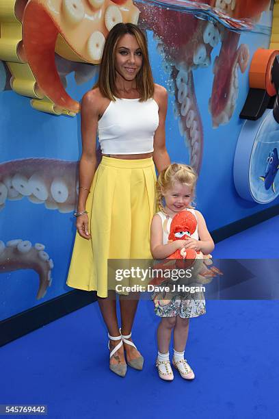 Michelle Heaton and daughter, Faith Michelle Hanley arrive for the UK Premiere of "Finding Dory" at Odeon Leicester Square on July 10, 2016 in...