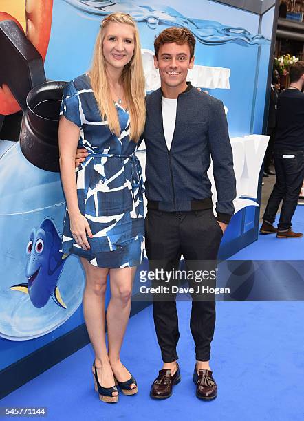 Rebecca Adlington and Tom Daley arrive for the UK Premiere of "Finding Dory" at Odeon Leicester Square on July 10, 2016 in London, England.