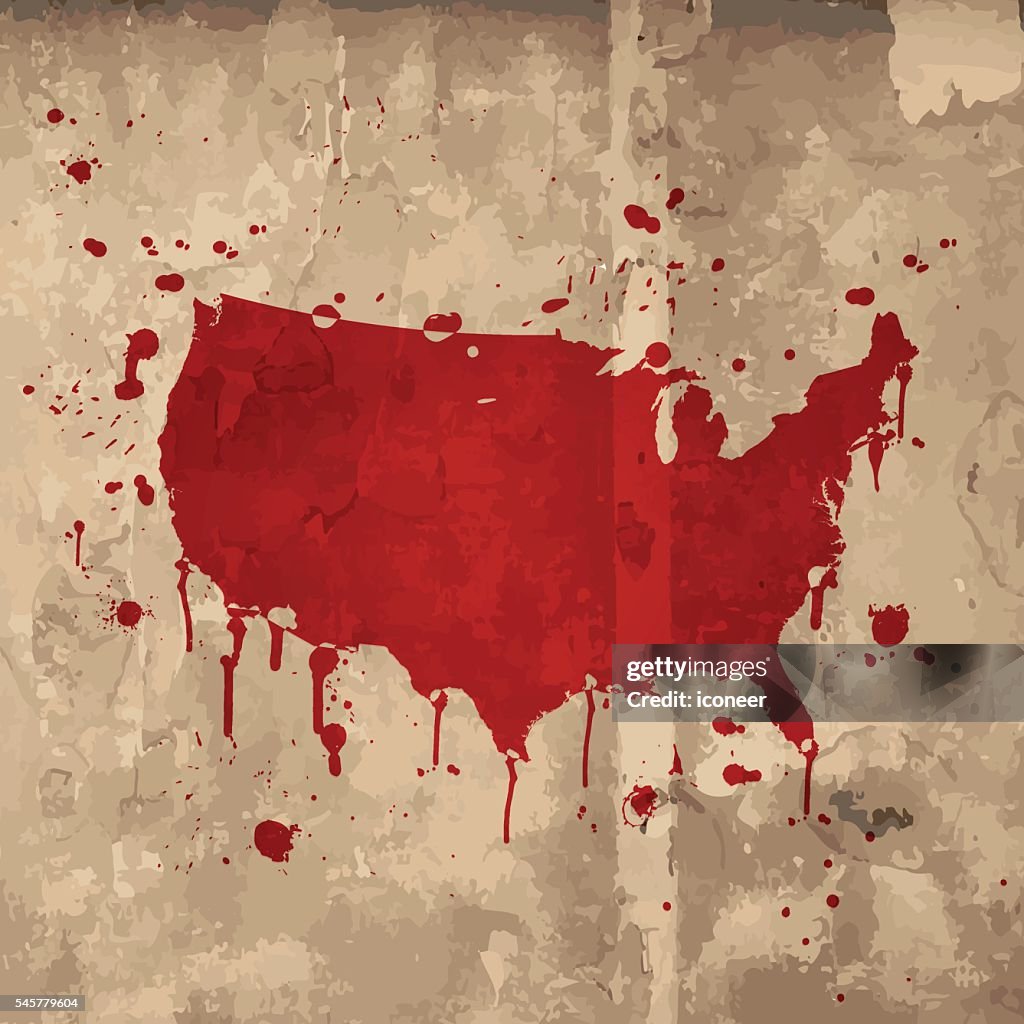 Usa Red Grunge Map With Splats On Old Wooden Plank High-Res Vector ...
