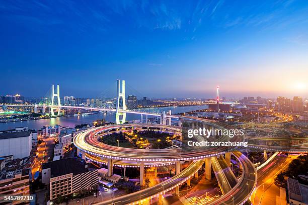 nanpu bridge at sunset, shanghai - shanghai bridge stock pictures, royalty-free photos & images