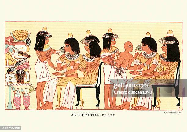 stockillustraties, clipart, cartoons en iconen met ancient egyptian feast - banket