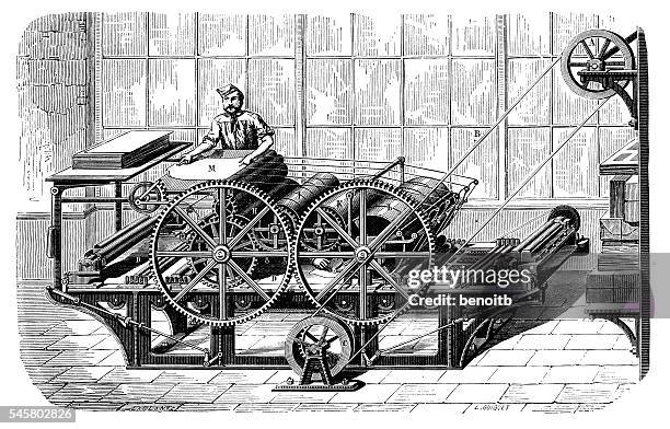 mechanical printing press - old printer stock illustrations