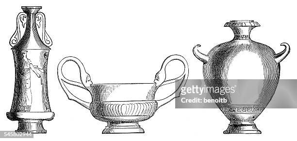 ilustraciones, imágenes clip art, dibujos animados e iconos de stock de vasijas etrusco - anfora