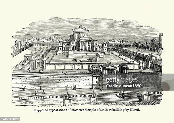 solomon's temple ancient jerusalem - jerusalem stock illustrations