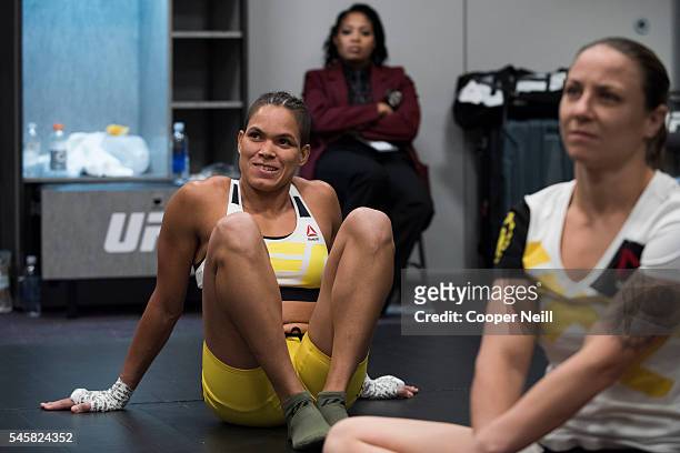 Amanda Nunes warms up in the locker room before UFC 200 at T-Mobile Arena on July 9, 2016 in Las Vegas, Nevada.