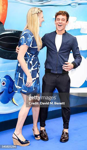 Rebecca Adlington and Tom Daley attend the UK Premiere of "Finding Dory" at the Odeon Leicester Square on July 10, 2016 in London, England.