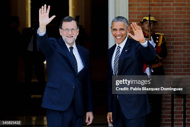Spanish Prime Minister Mariano Rajoy receives U.S. President Barack Obama at Moncloa Palace on July 10, 2016 in Madrid, Spain. President Obama...