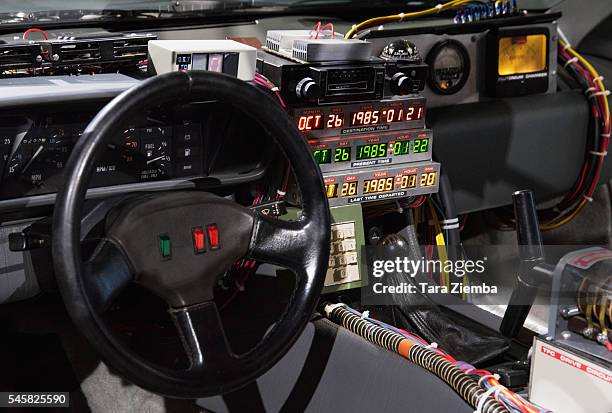 Interior of the original DeLorean Time Machine Hero "A" Car, on display for the release of the Back to the Future documentary Outatime: Saving The...
