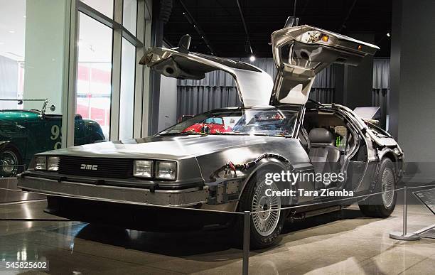 The original DeLorean Time Machine Hero "A" Car on display for the release of the Back to the Future documentary Outatime: Saving The DeLorean Time...