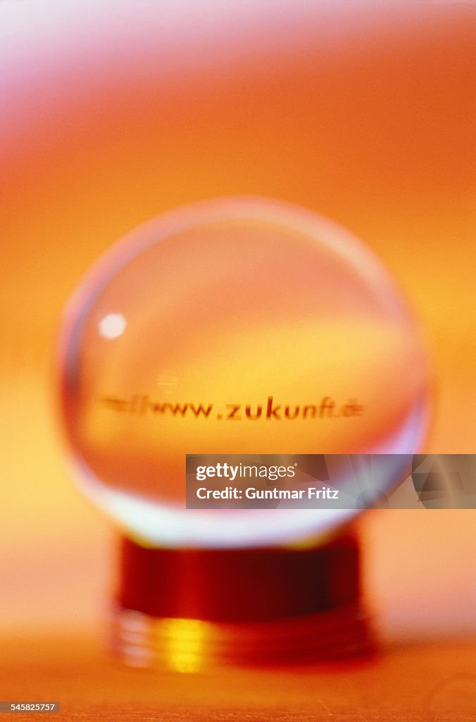 Glass ball with inscription - www.zukunft (future)