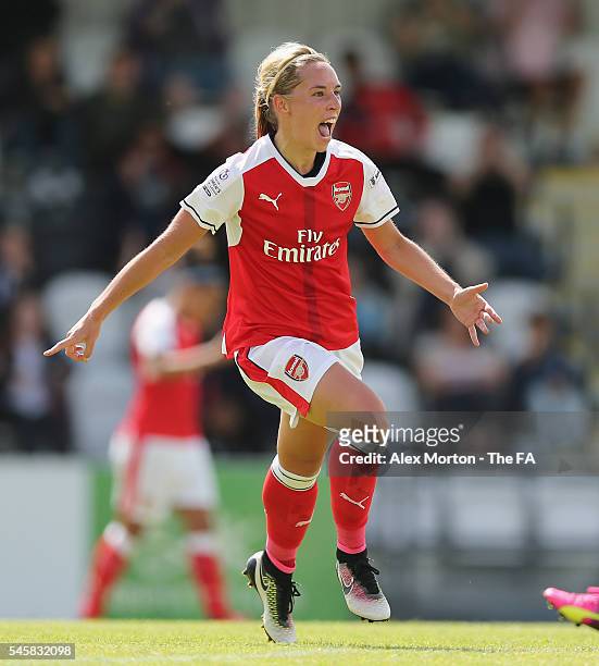 Jordan Nobbs of Arsenal celebrates after scoring their second goal during the WSL match between Arsenal Ladies and Notts County Ladies at Meadow Park...