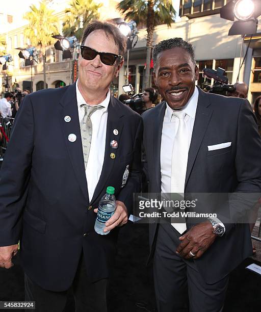Dan Aykroyd and Ernie Hudson atttend the premiere of Sony Pictures' "Ghostbusters" at TCL Chinese Theatre on July 9, 2016 in Hollywood, California.