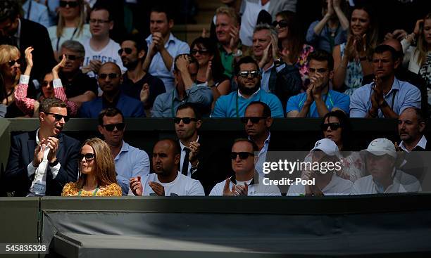 Kim Sears, Shane Annun, Matt Little, Jamie Dalgado and Ivan Lendl watch on during the Men's Singles Final match between Andy Murray of Great Britain...