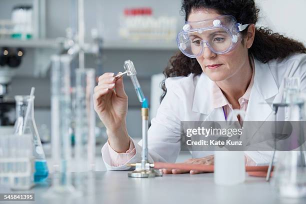 lab worker heating up sample - bunsen burner stock pictures, royalty-free photos & images