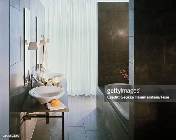 showcase interior of bathroom - hamburgo stock-fotos und bilder