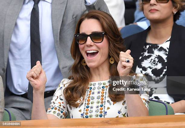 Catherine, Duchess of Cambridge attends the Men's Final of the Wimbledon Tennis Championships between Milos Raonic and Andy Murray at Wimbledon on...