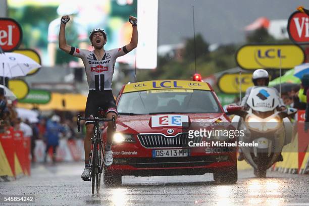 Tom Dumoulin of Holland and Team Giant Alpecin celebrates victory during the 184.5 km stage 9 of Le Tour de France from Vielha Val D'Aran to Andorre...