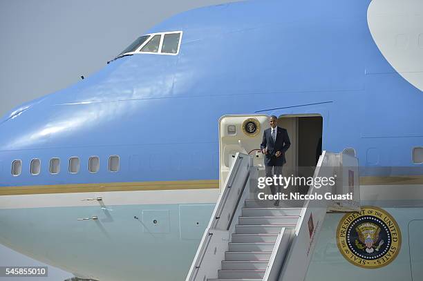 President Barack Obama arrives at Rota naval base on July 10, 2016 in Rota, Spain. President Obama arrived yesterday from the NATO summit in Warsaw...