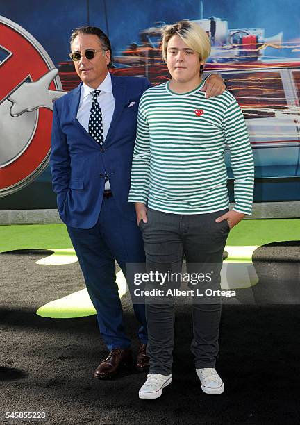 Actor Andy Garcia and son Andres Garcia arrive for the Premiere Of Sony Pictures' "Ghostbusters" held at TCL Chinese Theatre on July 9, 2016 in...