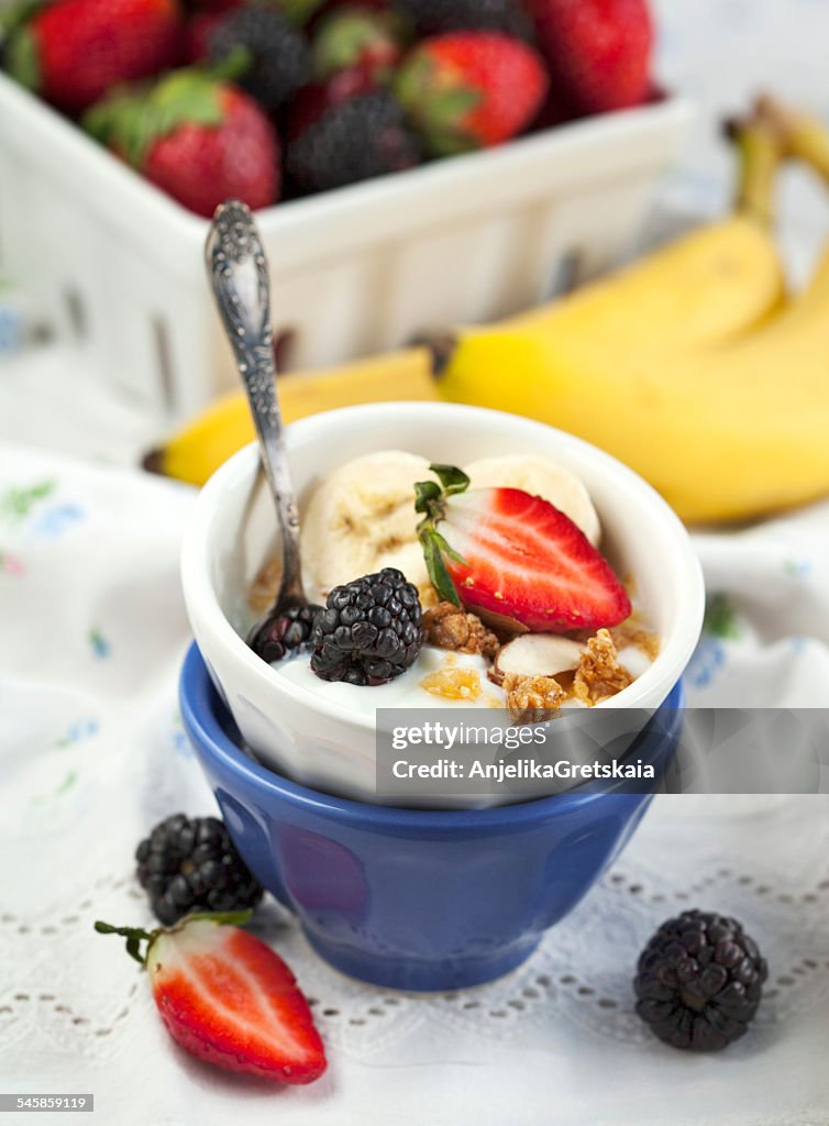 Bowl of yogurt and granola with fresh berries