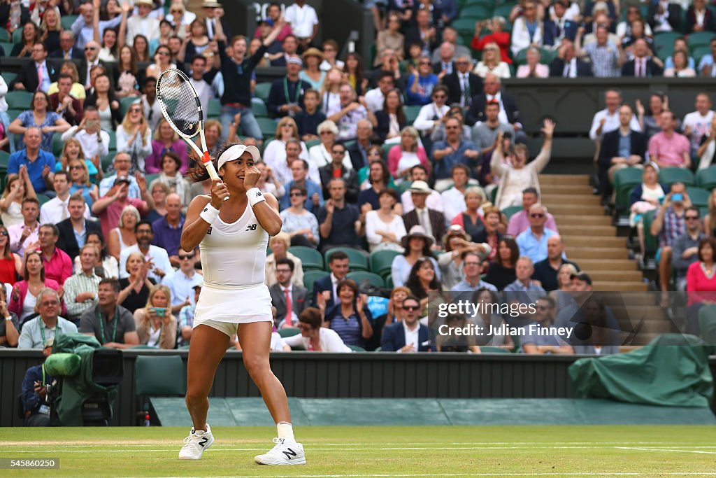 Heather Watson of Great Britain celebrates victory in the Mixed... News