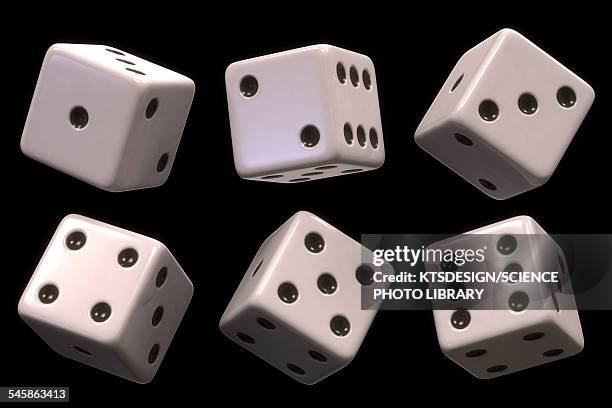 stockillustraties, clipart, cartoons en iconen met six white di, illustration - dice