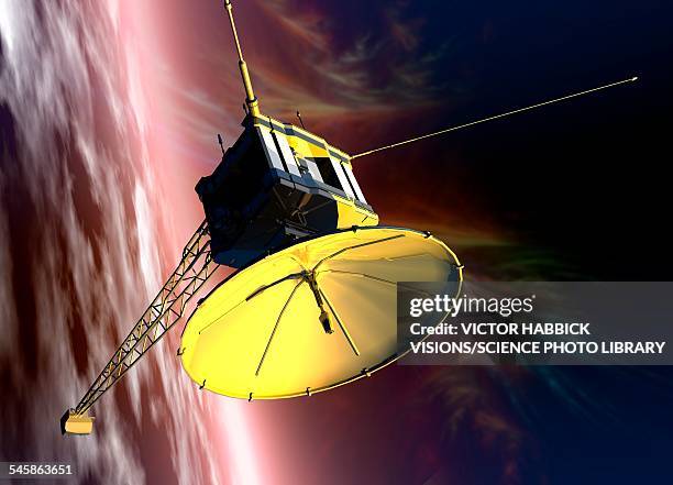 robotic probe in deep space, illustration - exploratory spacecraft stock-grafiken, -clipart, -cartoons und -symbole