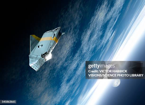 spacecraft in earths orbit, illustration - spaceship stock illustrations