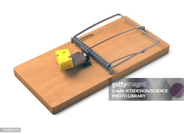 mousetrap with cheese, illustration - mousetrap stock illustrations