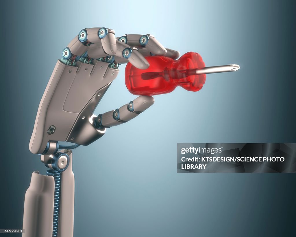 Robotic hand holding screwdriver