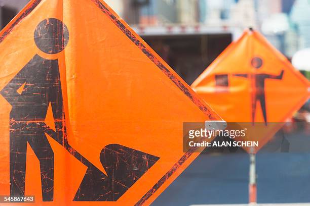 usa, new york state, new york city, orange road signs - detour stock pictures, royalty-free photos & images