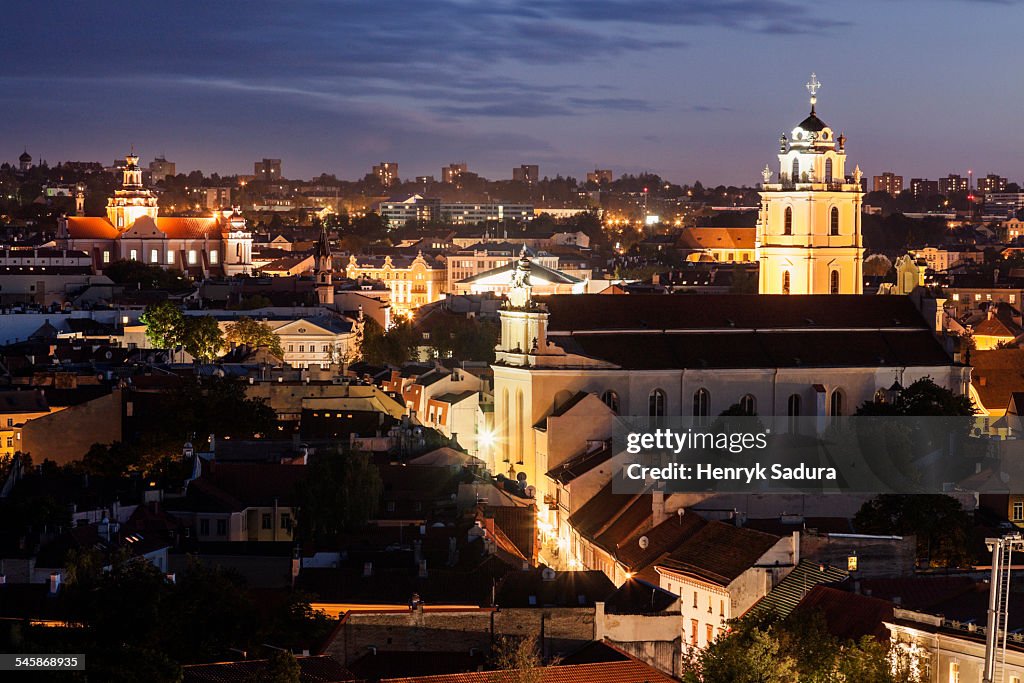 Lithuania, Vilnius, View of St Johns Church and old town