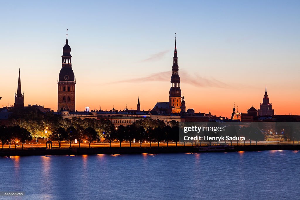 Latvia, Riga, View of city across River Daugava