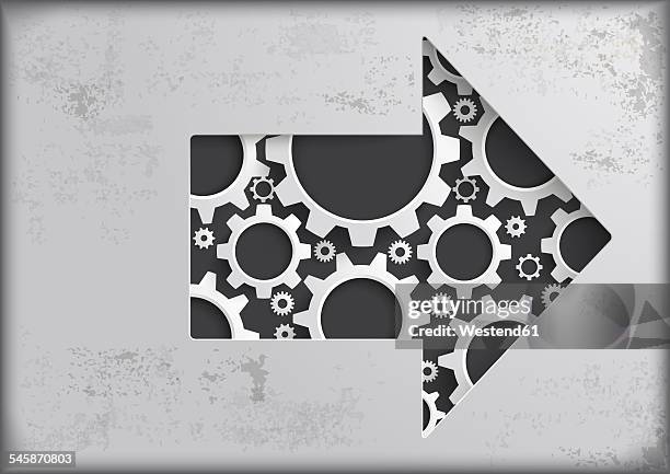 vector illustration, big arrow with gears - interlocking parts stock illustrations
