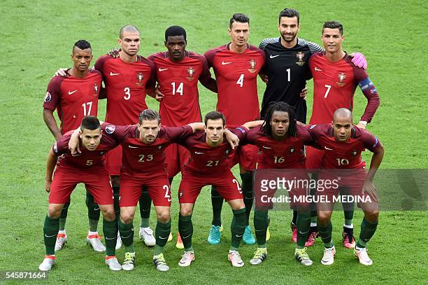 Portugal's defender Raphael Guerreiro, Portugal's midfielder Adrien Silva, Portugal's defender Cedric Soares, Portugal's midfielder Renato Sanches...
