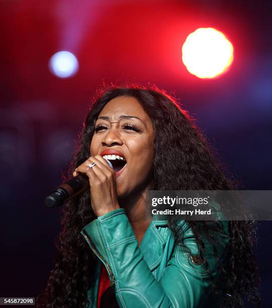 Beverley Knight performs with Staxs at Cornbury Festival at Great Tew Estate on July 10, 2016 in Oxford, England.