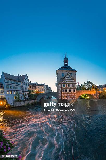 germany, bavaria, bamberg, view to old town hall and river regnitz at twilight - bamberg stock pictures, royalty-free photos & images