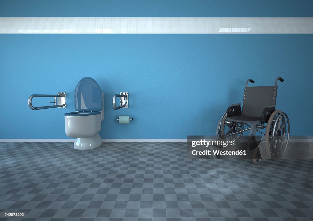 3D Rendering, Disabled toilet with wheel chair