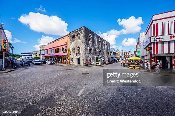 caribbean, antilles, lesser antilles, barbados, bridgetown, street and houses - barbados stock-fotos und bilder