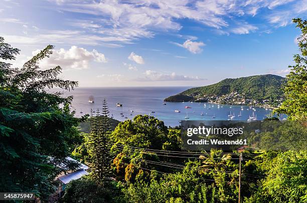 caribbean, antilles, lesser antilles, grenadines, bequia, bay with sailing boats - bequia stock-fotos und bilder